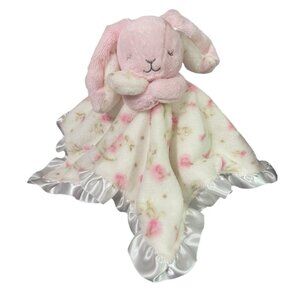 Little Me Pink Bunny Lovey Security Blanket Rattle Vintage Rose Pattern